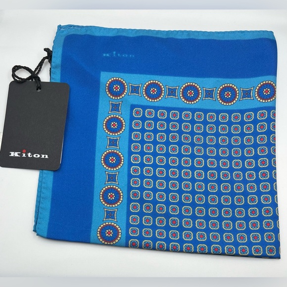 100% NWT KITON Silk Pocket Square Blue - Sky Blue. (15 X 15) - Picture 3 of 6